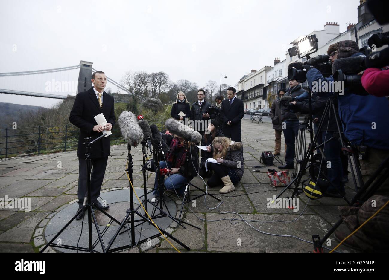 Avon and Somerset Police DCI Simon Crisp speaks to the media near Avon Gorge in Bristol, where he announced the discovery of the bodies of missing mother Charlotte Bevan and her newborn baby girl Zaani Tiana Bevan Malbrouck. Stock Photo