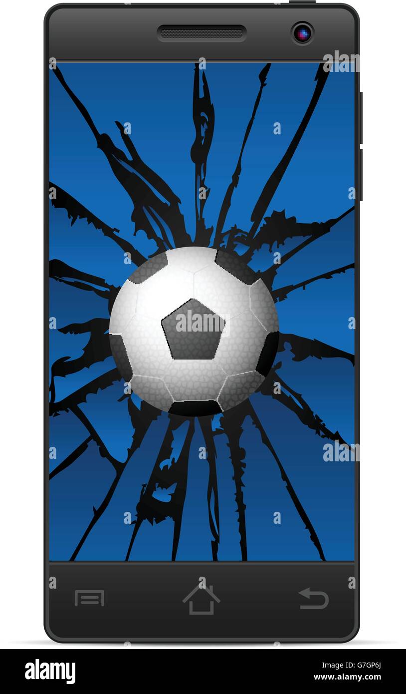 Cracked smart phone soccer  on a white background. Vector illustration. Stock Vector