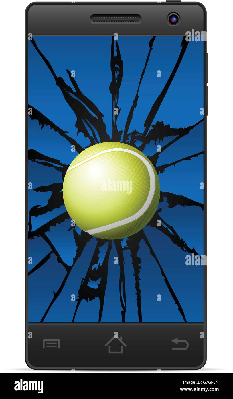 Cracked smart phone tennis  on a white background. Vector illustration. Stock Vector