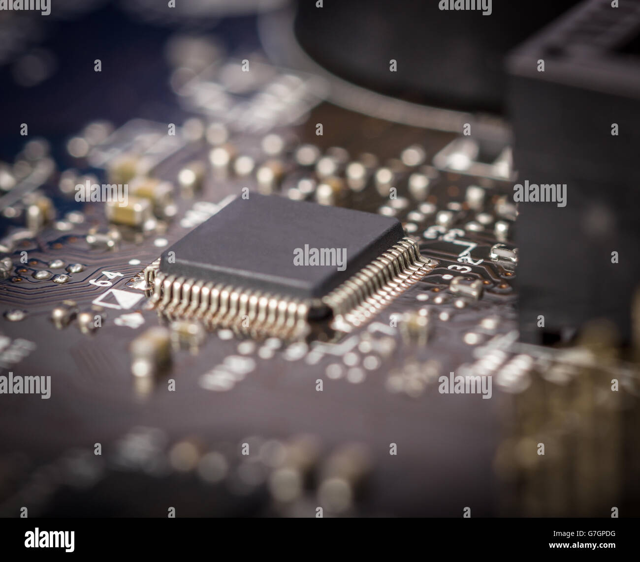 Electronic collection - fragment a computer PCB with SMD components Stock Photo