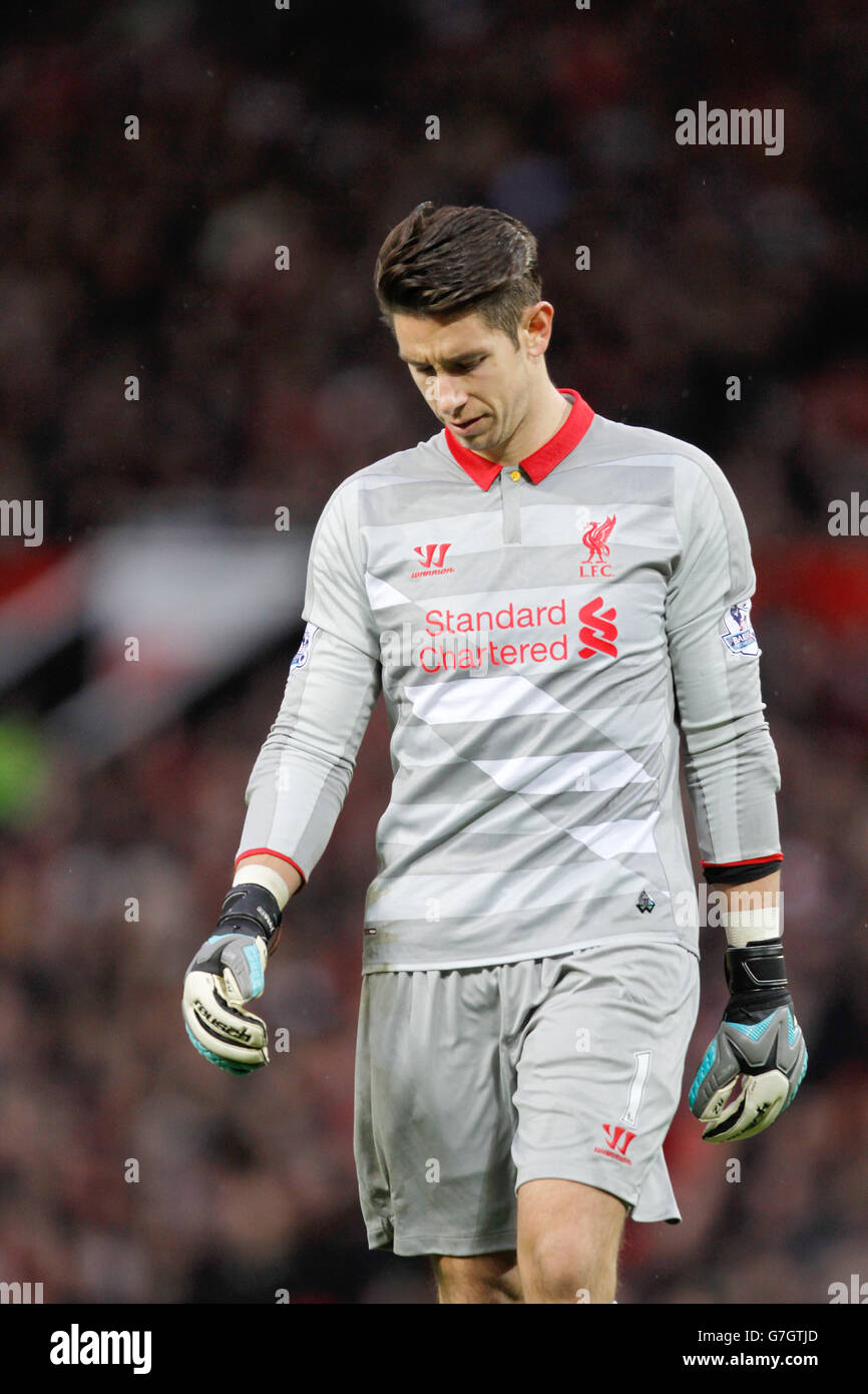 Liverpool goalkeeper Brad Jones dejected after the final whistle Stock