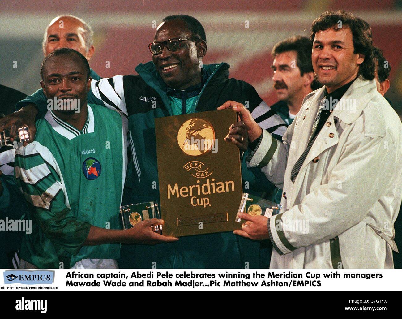African captain, Abedi Pele celebrates winning the Meridian Cup with ...