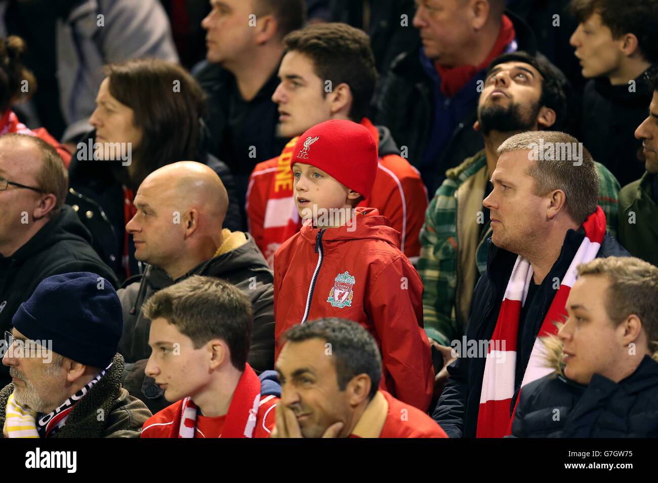 Soccer - UEFA Champions League - Group B - Liverpool v Basel - Anfield. A young Liverpool fan in the stands. Stock Photo