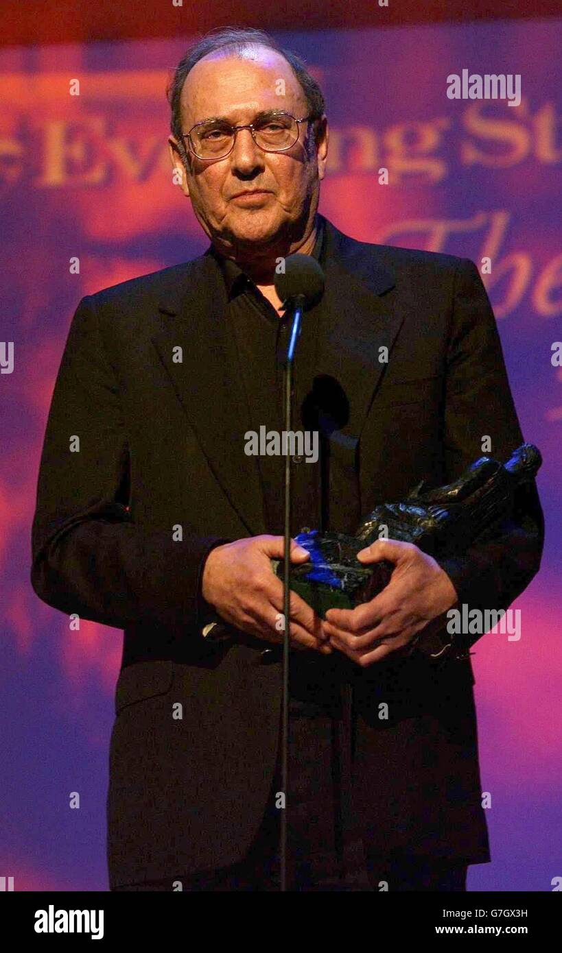 Playwright Harold Pinter accepts the 50th Anniversary Special Award to a Playwright during the Evening Standard Theatre Awards 2004 at the National Theatre in central London. Stock Photo