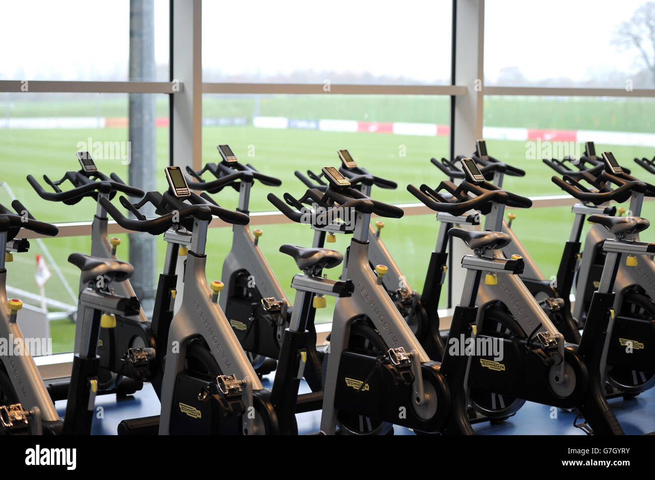 A general view of running machines in the gym used by the England football team to train, at St. George's Park, Burton-upon-Trent. Stock Photo