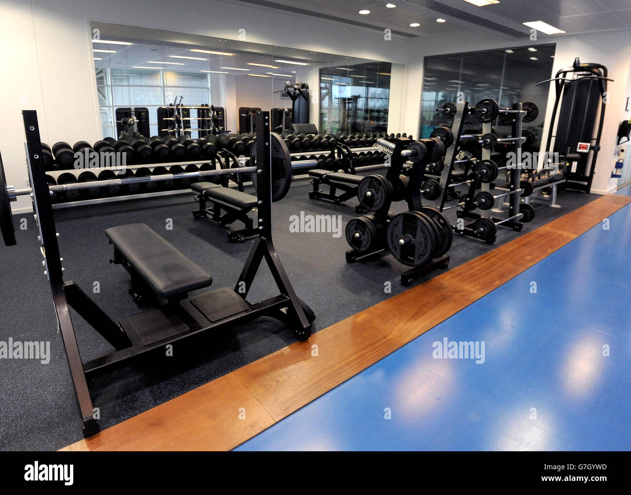 A general view of gym equipment in the gym used by the England football