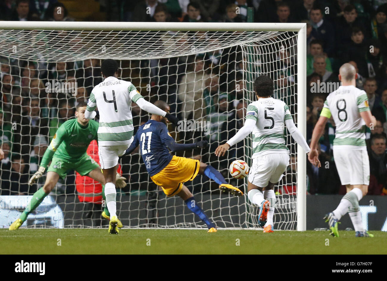 FC Salzburg's Alan scores his first goal during the UEFA Europa League match at Celtic Park, Glasgow. Stock Photo