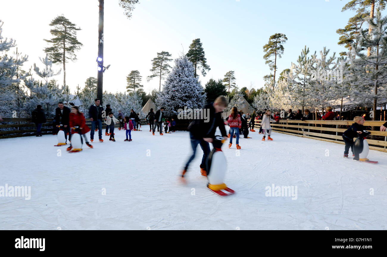 Skaters on the ice rink at Lapland UK in Whitmoor Forest, Ascot