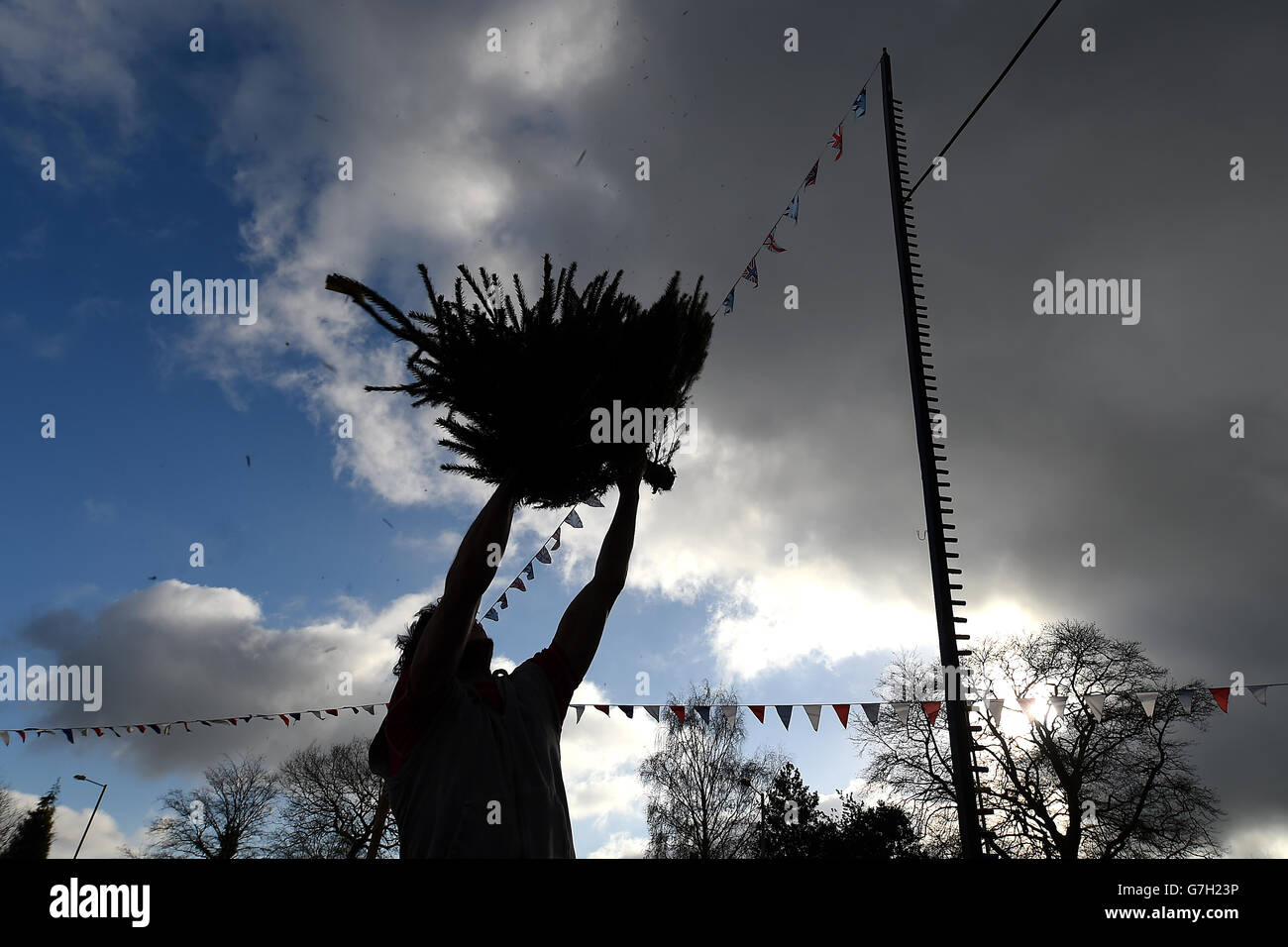The UK Christmas Tree Throwing Championships Stock Photo Alamy