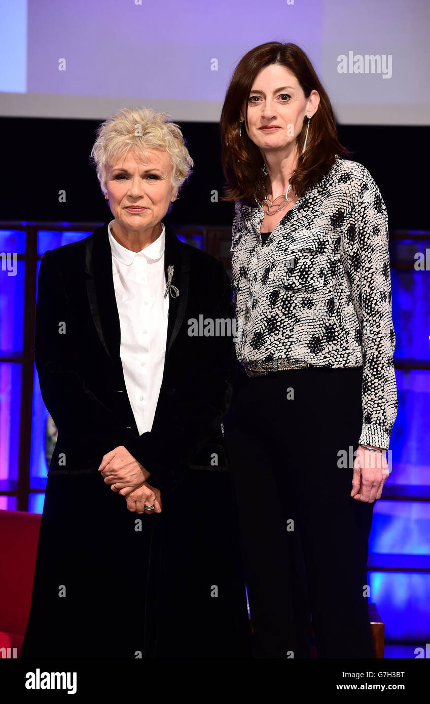 Julie Walters (left), BAFTA fellow, and Amanda Berry, ahead of Walter's onstage Q&A to launch a new BAFTA strand 'A Life in TV' at BAFTA in London England. Stock Photo
