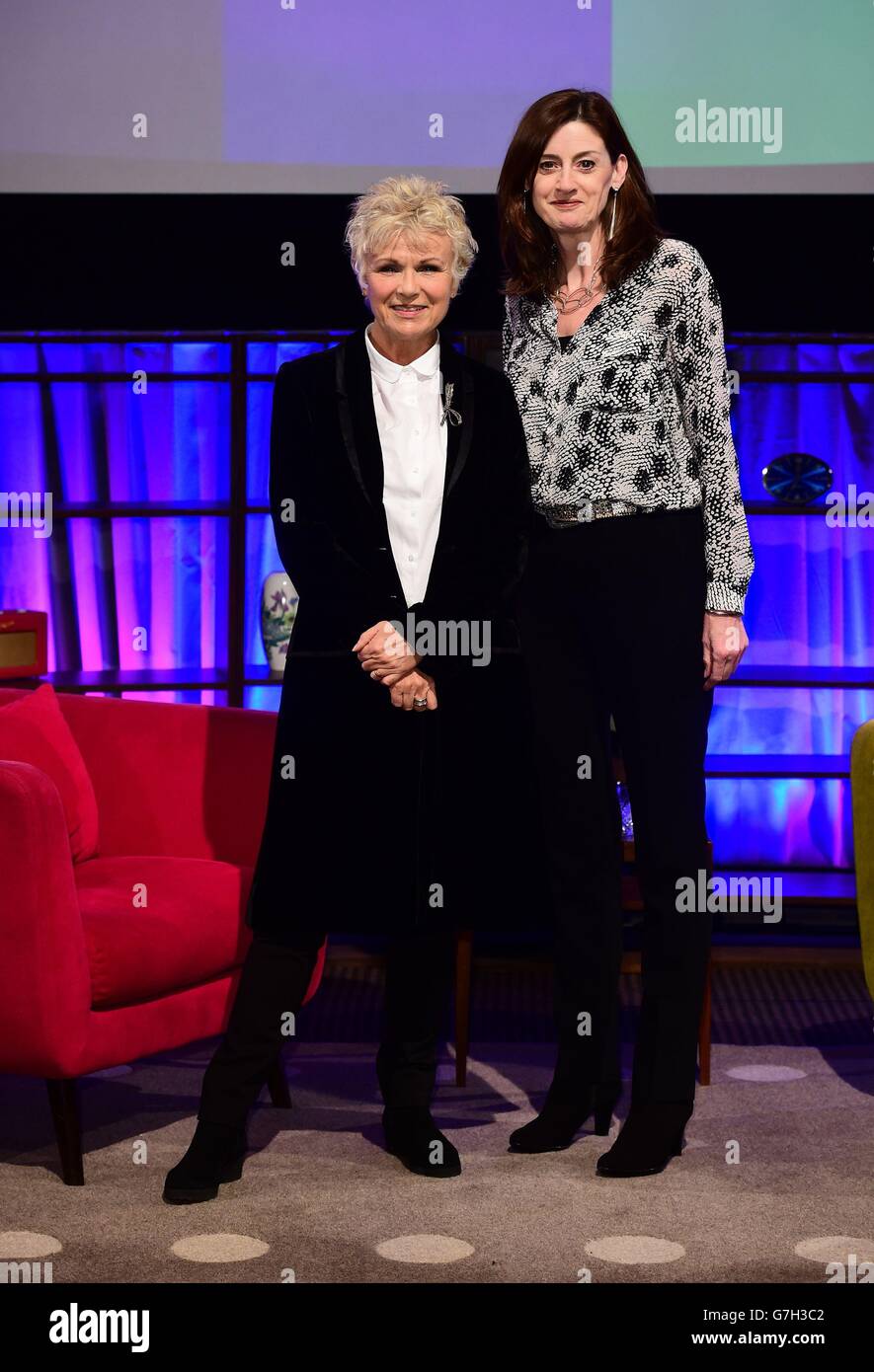 Julie Walters (left), BAFTA fellow, and Amanda Berry, ahead of Walter's onstage Q&A to launch a new BAFTA strand 'A Life in TV' at BAFTA in London England. Stock Photo