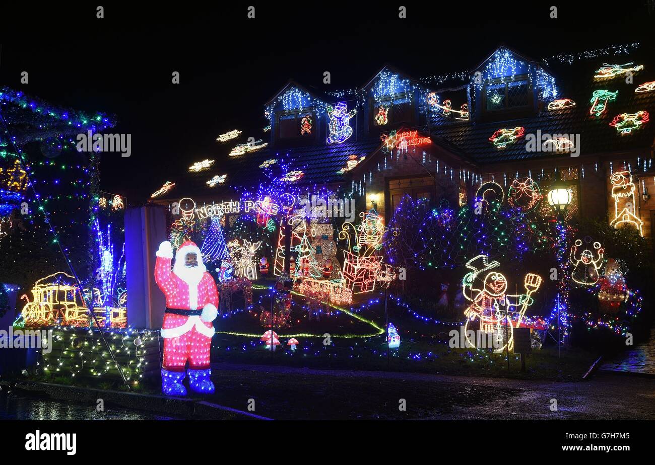 Christmas lights on the house of Malcolm and Wendy Molloy in Alcester