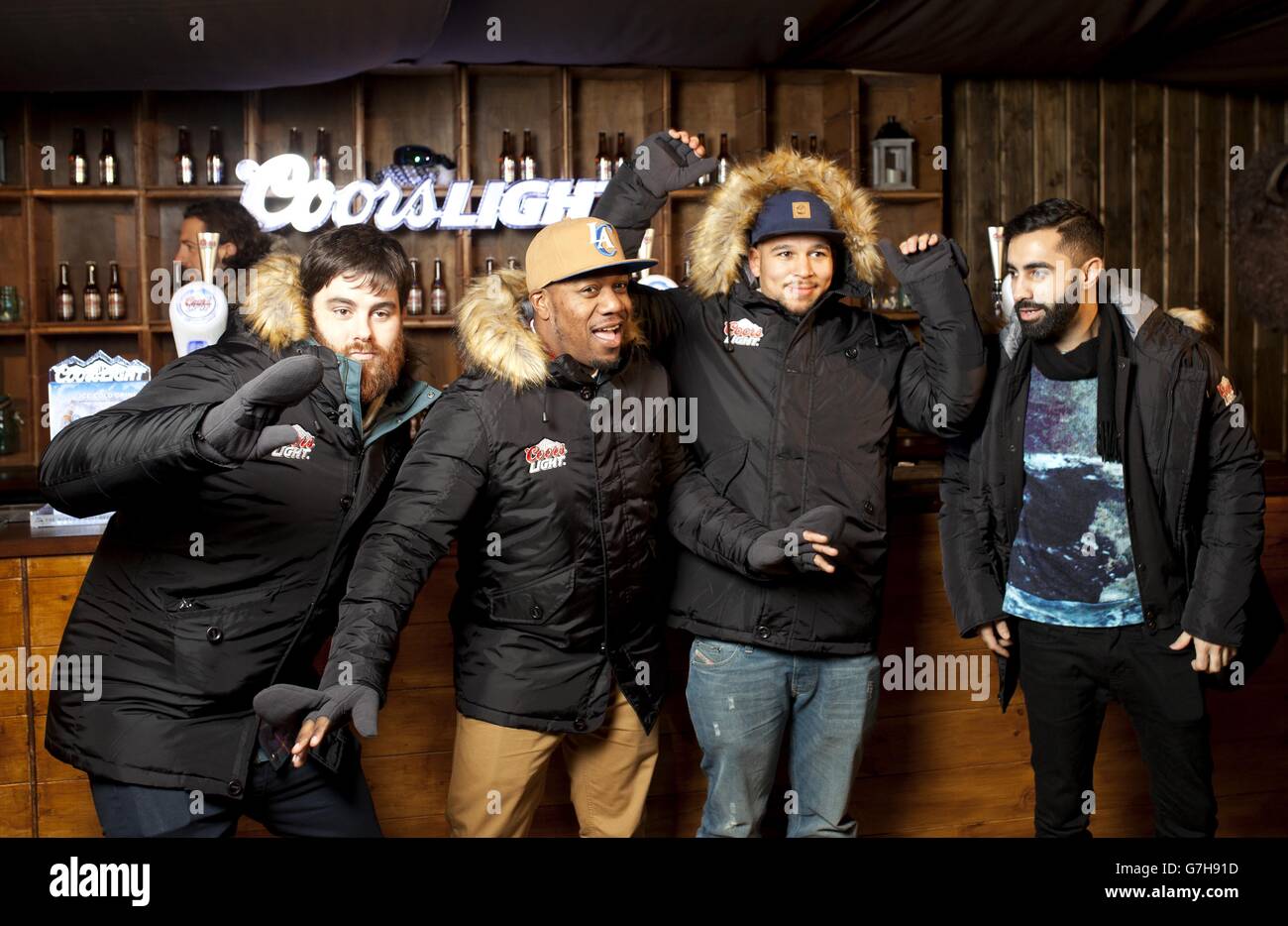 Rudimental (left to right) Piers Agget, DJ Locksmith, Kesi Dryden and Amir Amor at an exclusive gig in -5&iexcl;c surroundings, at the Coors Light Ice Bar in Brixton, London, to mark the launch of the pop-up venue &ETH; which will be open to the public from tomorrow to Thursday December 18. Stock Photo