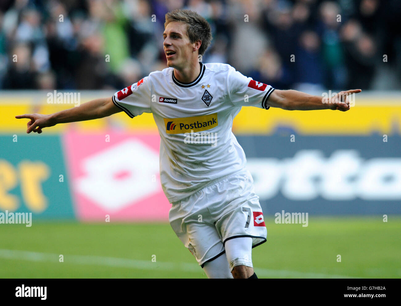 Patrick Herrmann, celebrating goal, Gladbach, Bundesliga, federal league, VfL Borussia Moenchengladbach - Bayer Leverkusen 2:2, Stock Photo
