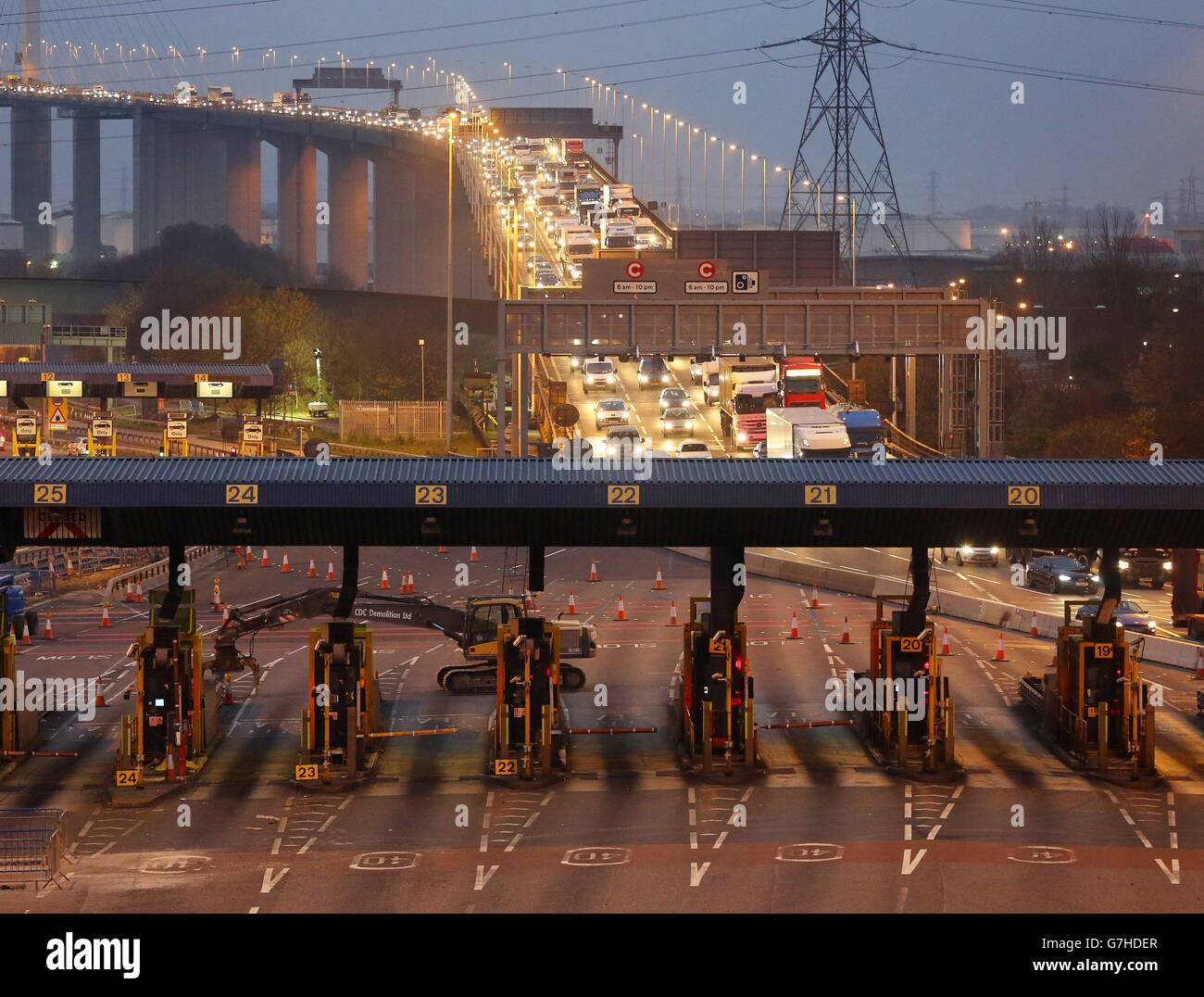 Traffic flows through the Dartford Crossing in Kent on the first rush