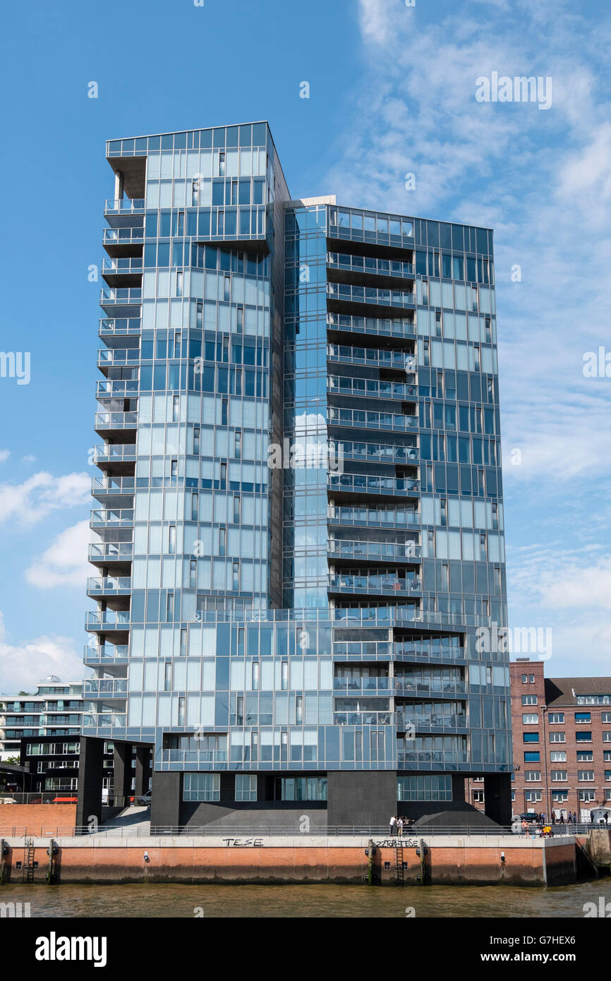 Modern apartment building "Kristall" on waterfront of River Elbe in