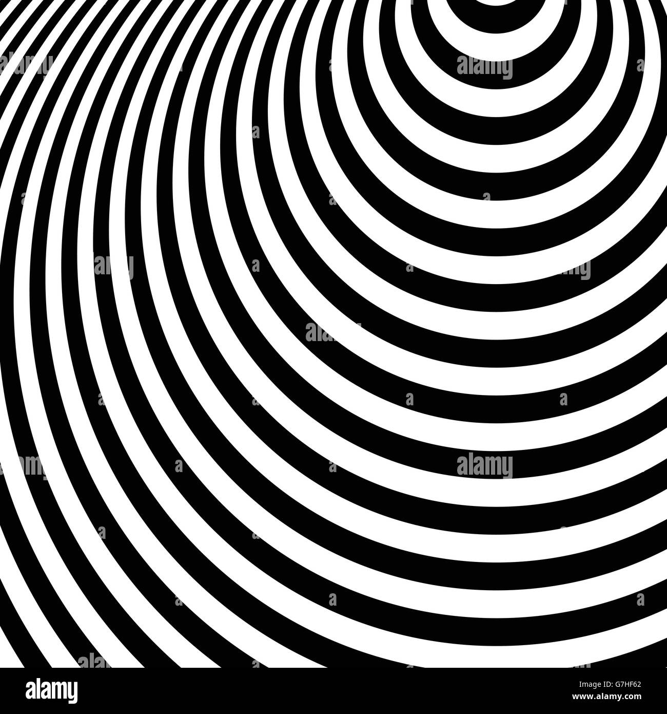 Concentric circles, ovals. Radial, radiating circles pattern. Ripple, radiation effect. Monochrome geometric pattern. Stock Vector