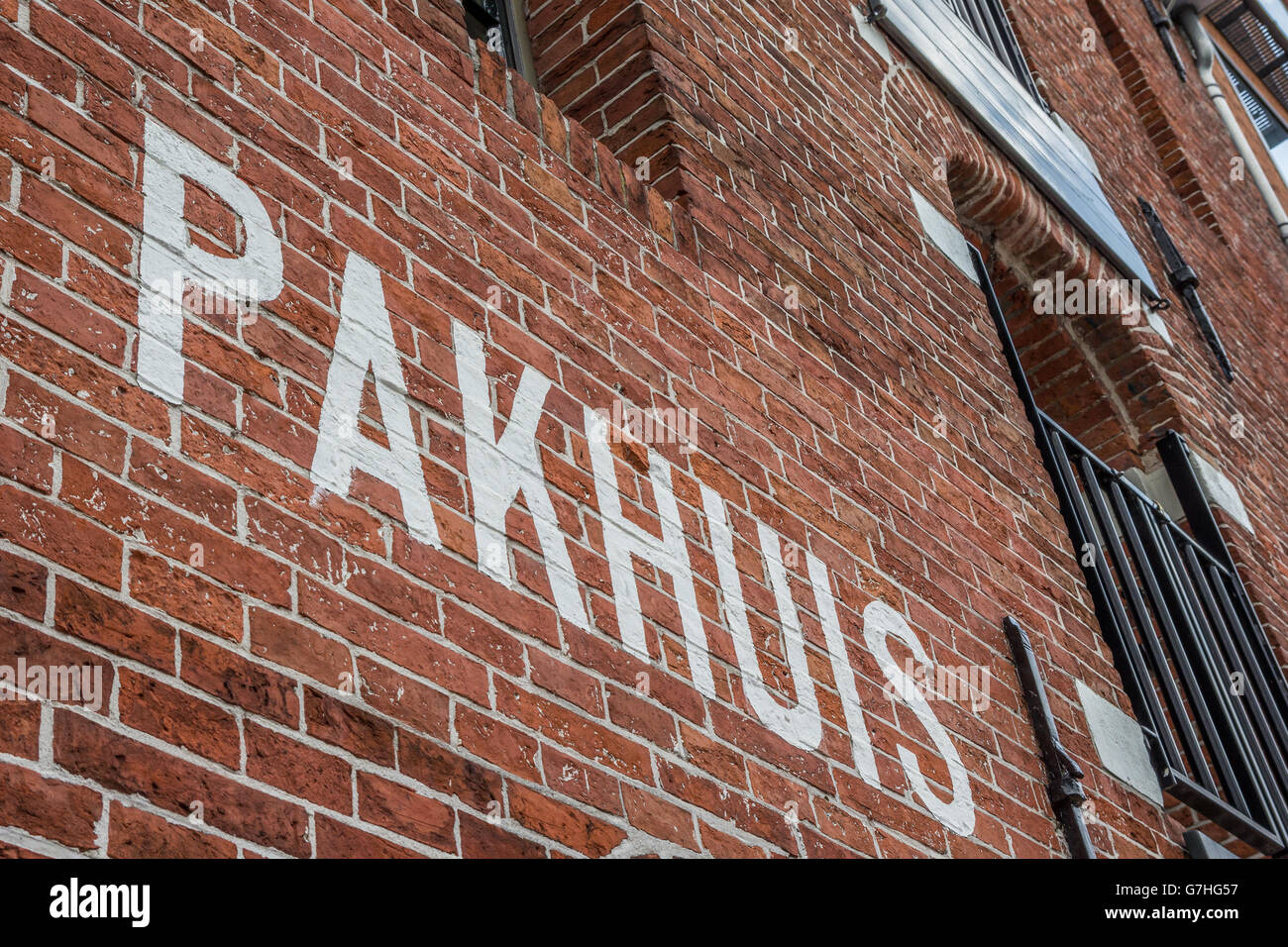 Detail of an old warehouse at a canal in Groningen, the Netherlands Stock Photo