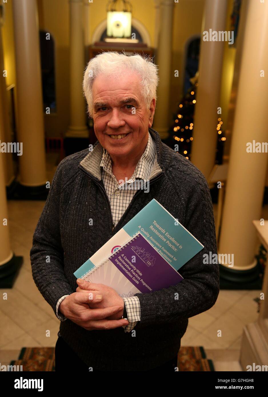 Homelessness campaigner Fr. Peter McVerry at the launch of two restorative practice reports at the Royal College of Surgeons in Dublin. Stock Photo
