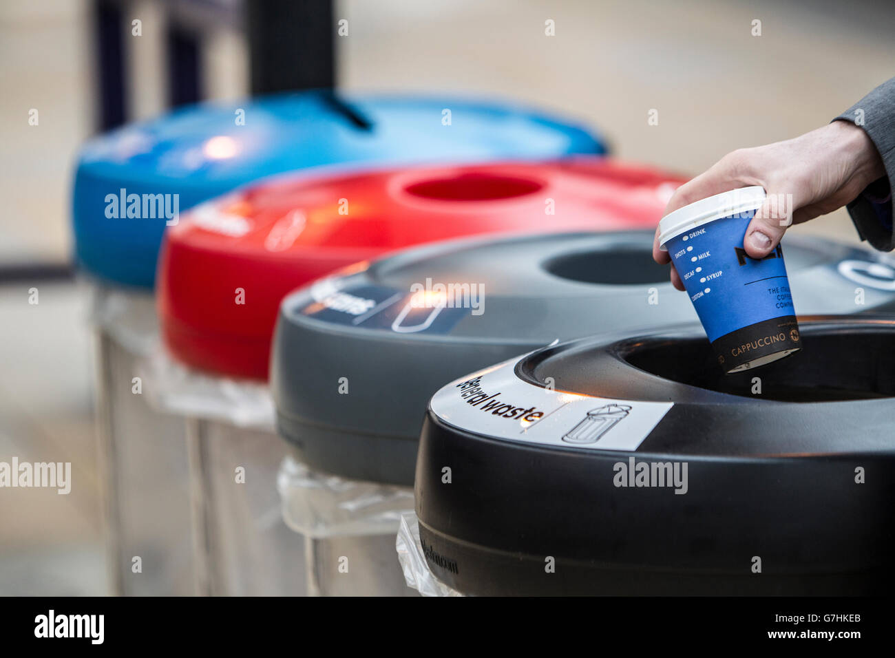 Recycling paper cups bin environment clean bins hires stock