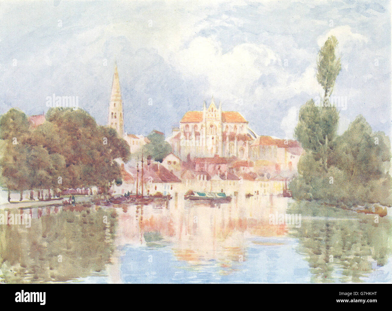 YONNE: St. Germain. Auxerre. Boats. River, antique print 1907 Stock Photo