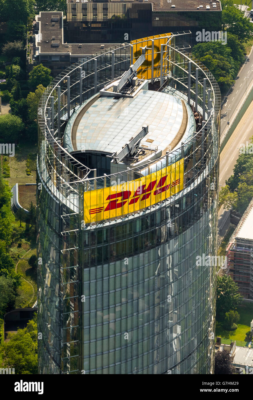 Aerial view, German Post World Net HQ DPAG, Post Tower in Bonn, DHL Headquarters, Post Tower, Bonn, Rhineland, Stock Photo