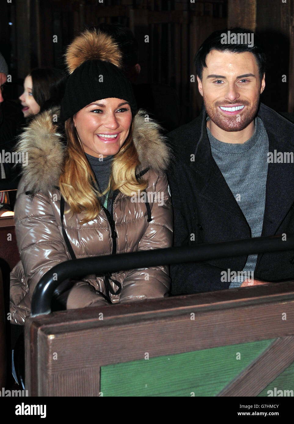 Sam Faiers and Rylan Clarke (right) ride Thunder Mountain during the charity trip to Disneyland Paris for under privileged children. PRESS ASSOCIATION Photo. Picture date: Tuesday December 16, 2014. Photo credit should read: Nick Ansell/PA Wire Stock Photo