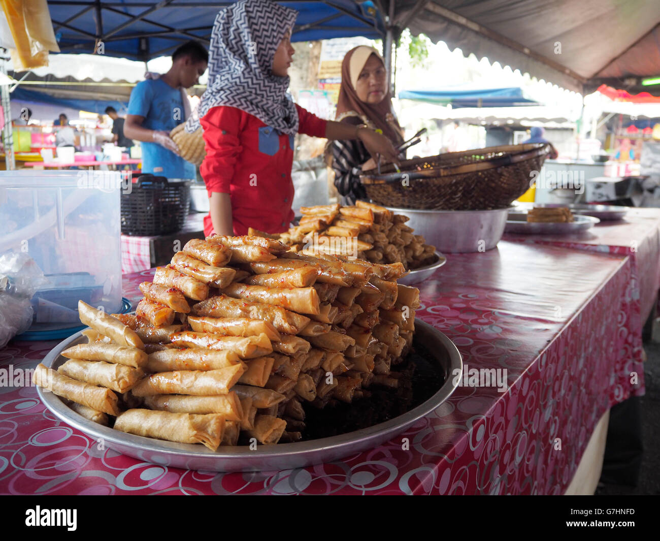 Food bazaar during the Muslim fasting month of Ramadan in Malaysia. Stock Photo