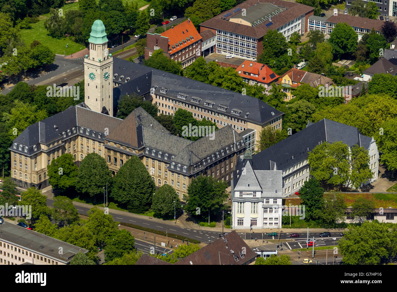 Aerial view, the Town Hall Buer with Citizens Center, Gelsenkirchen, Gelsenkirchen-Buer, Ruhr, Nordrhein-Westfalen, Germany, Stock Photo