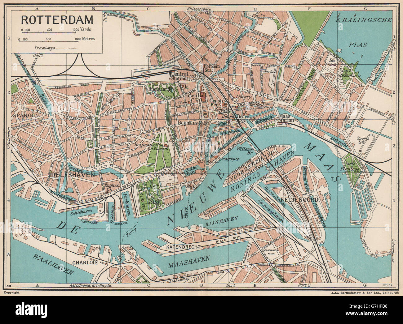ROTTERDAM. Vintage town city map plan. Netherlands, 1933 Stock Photo
