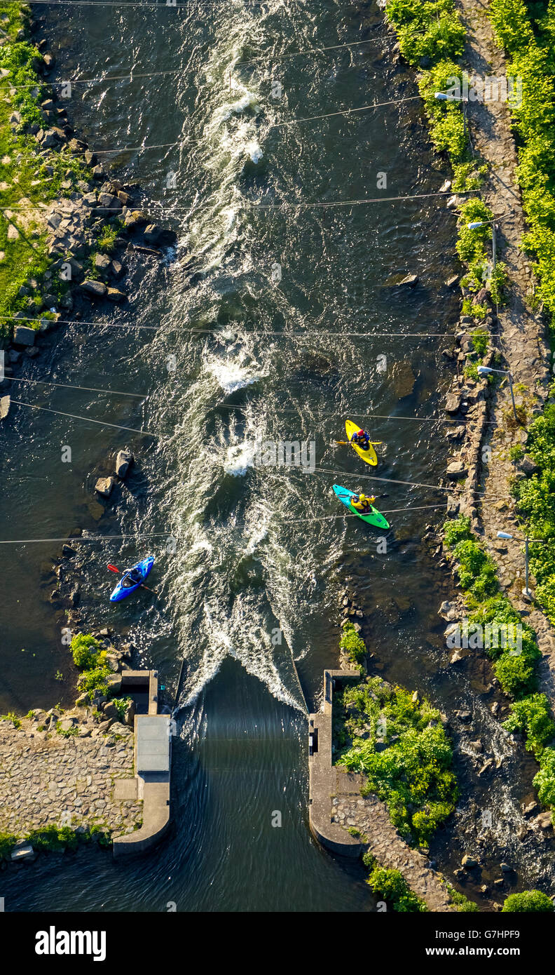 Aerial view, whitewater course at the Lenne, training ground of canoeists, Hagen, Hagen-Hohenlimburg, Ruhr Area, Stock Photo