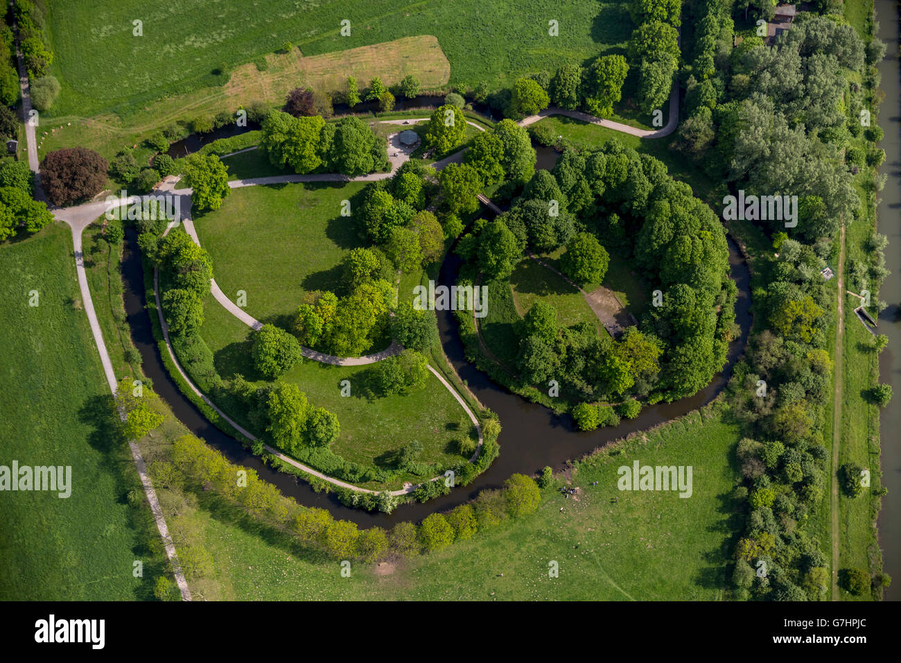 Aerial view, Castle Hill marrow, core cell of Hamm Castle of the Mark, Hamm, Ruhr Area, North Rhine Westphalia, Germany, Europe, Stock Photo