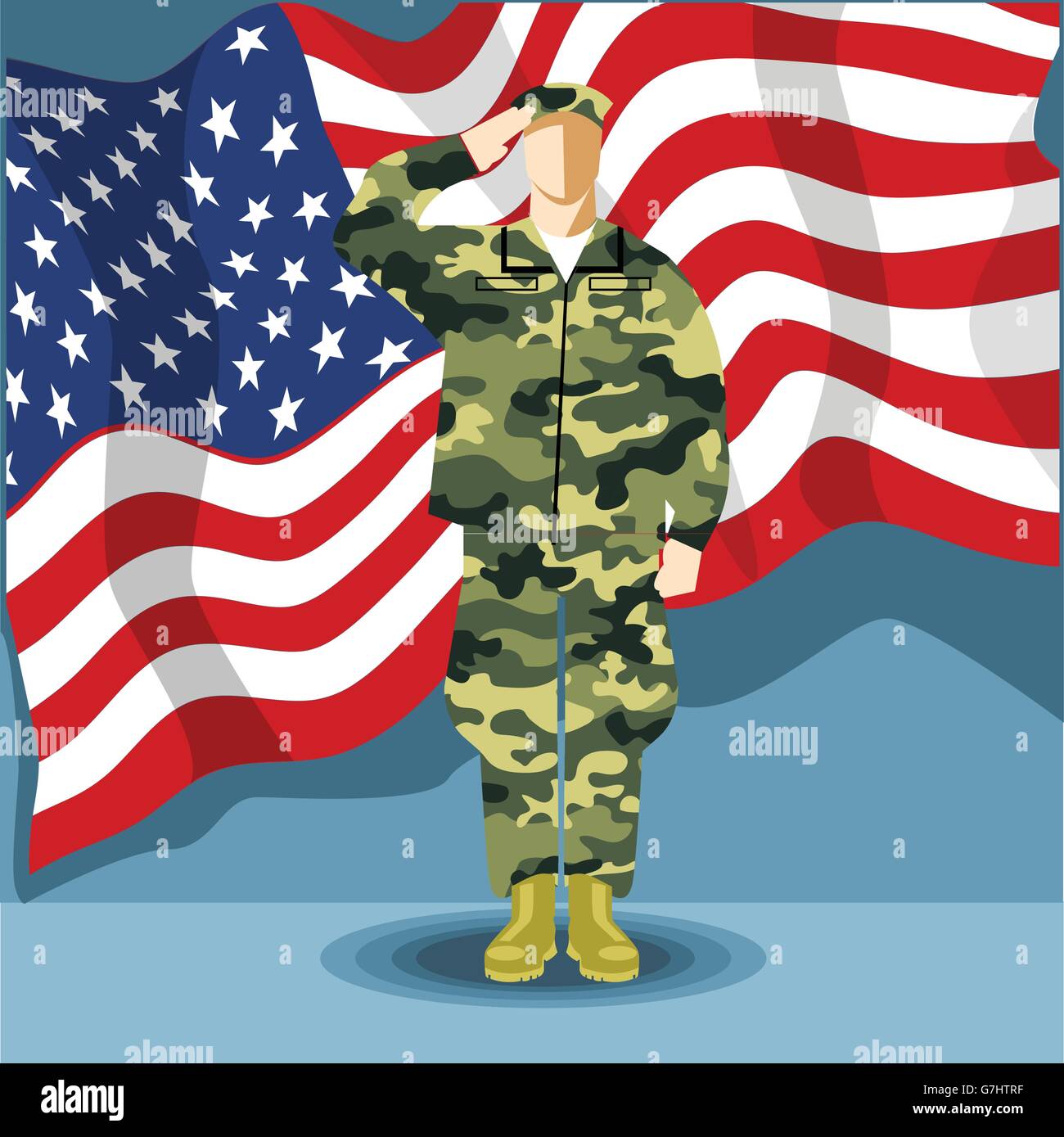 Happy fourth of july America, independence day card, with an army soldier and flag. Digital vector image Stock Vector