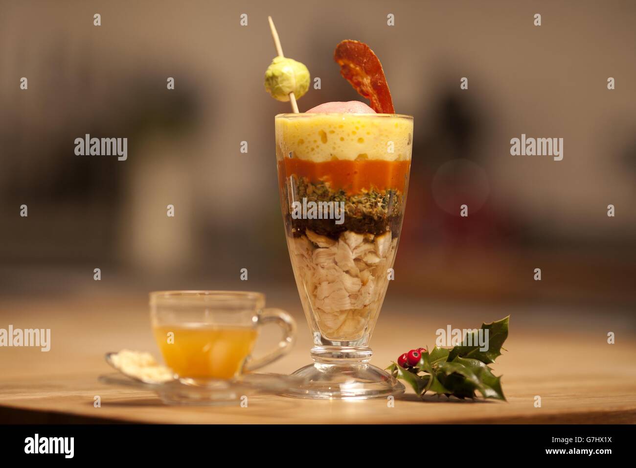 A 294 calorie Christmas lunch in a sundae glass suitable for jockeys, which was created by William Hill commissioned food scientist Dr Rachel Edwards-Stuart ahead of the King George VI Chase on Boxing Day. Stock Photo