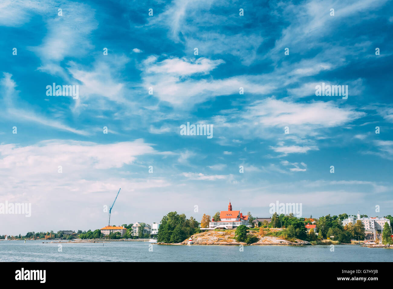 Small Tiny Rocky Island Near Helsinki, Finland. Stock Photo