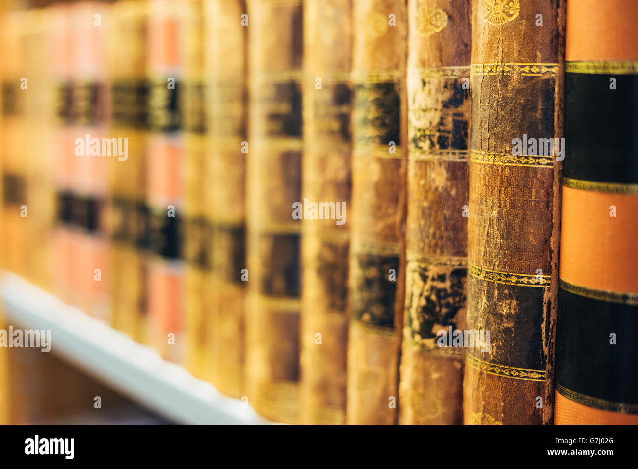 Aged Ancient Antique Old Vintage Books On A Shelfs In Library Stock ...