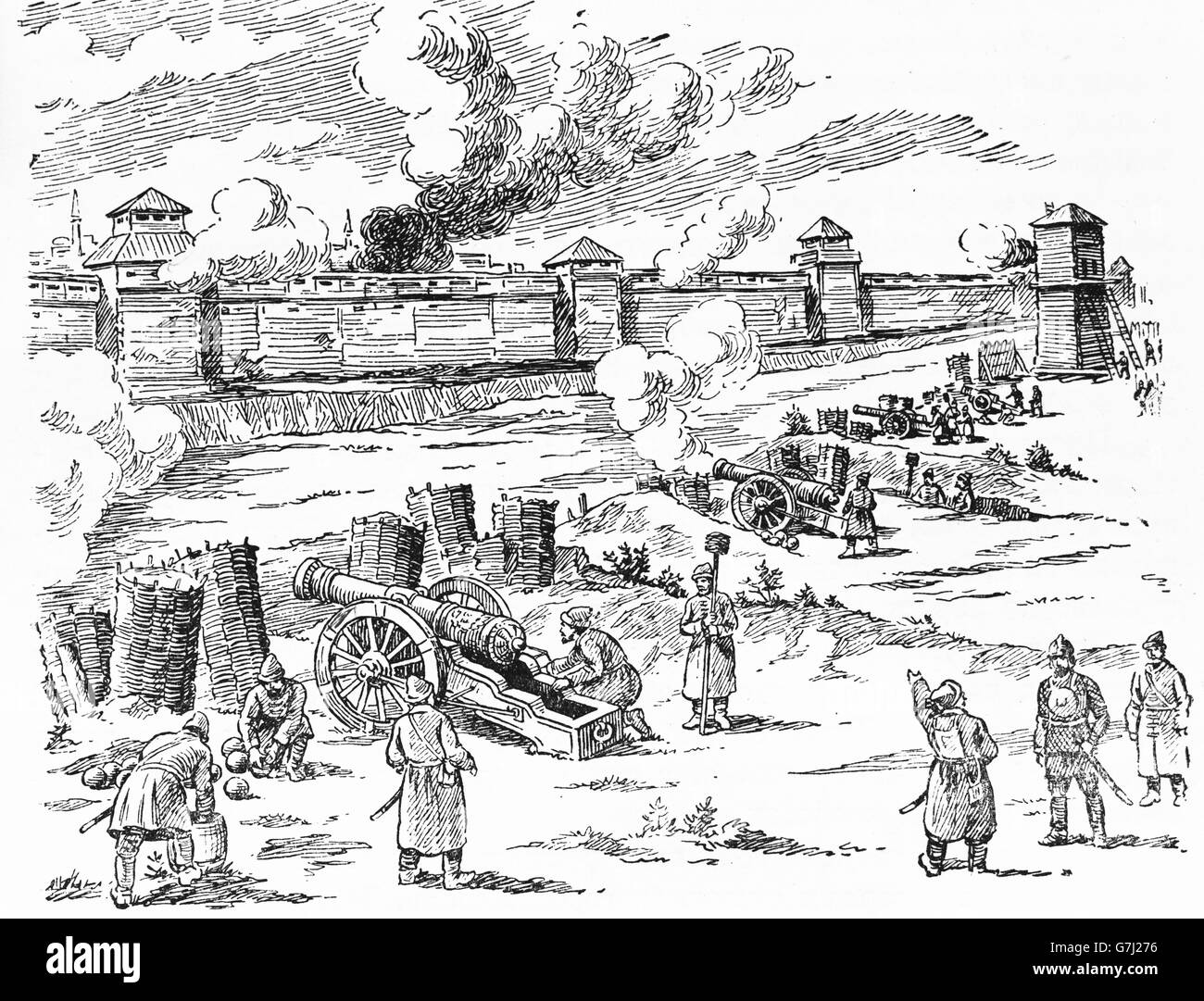 Medieval artillery, illustration from Soviet book dated 1953 Stock Photo