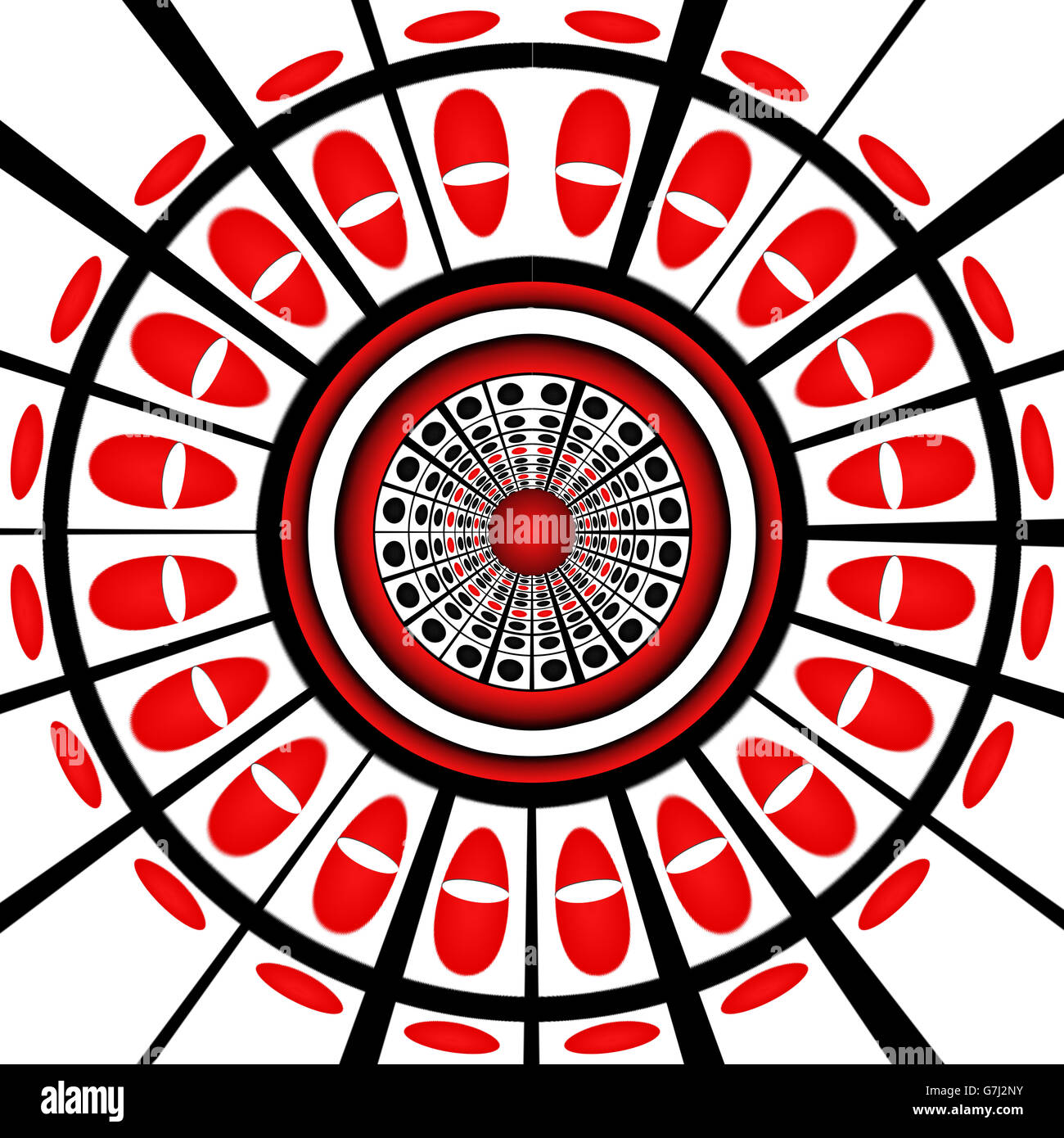 Target. Geometric digital art in red and black on a white background
