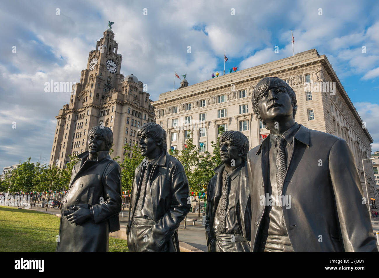 Beatles Statue by Andrew Edwards Pier Head Liverpool UK Stock Photo