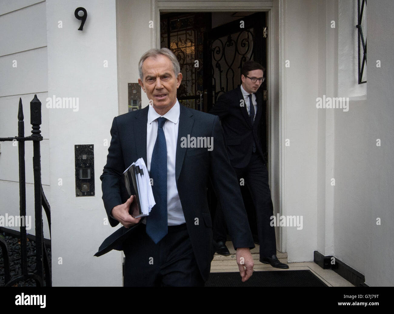 Former Prime Minister Tony Blair leaves his office in central London to
