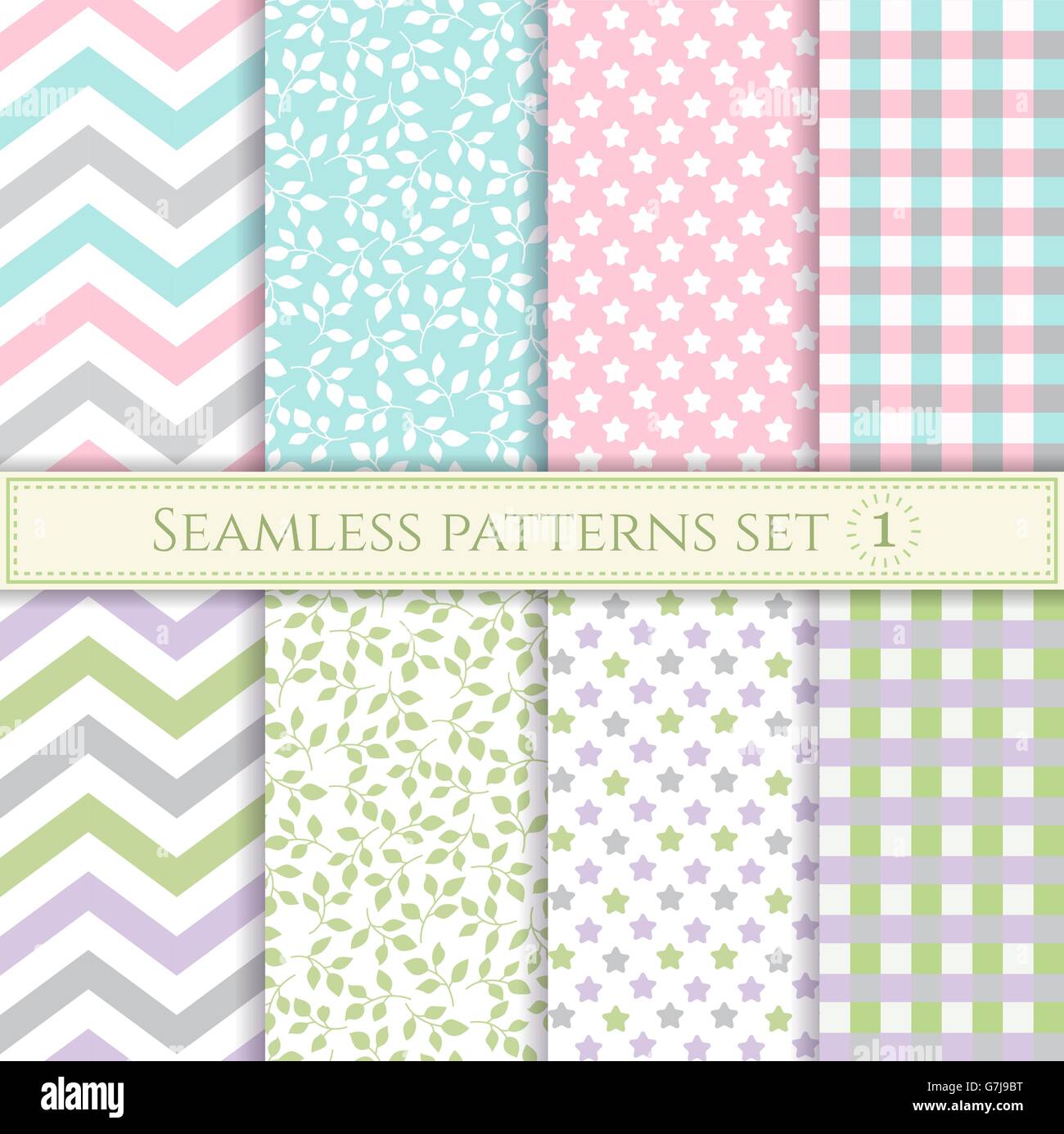 Set of seamless patterns in pastel colors for fabric, wrapping paper or
