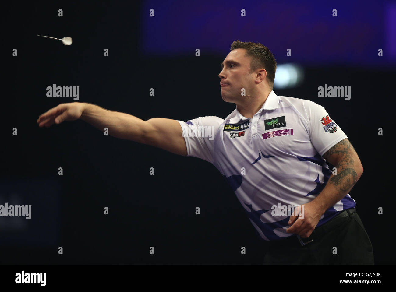 Gerwyn Price during his match against Peter Wright at the William Hill