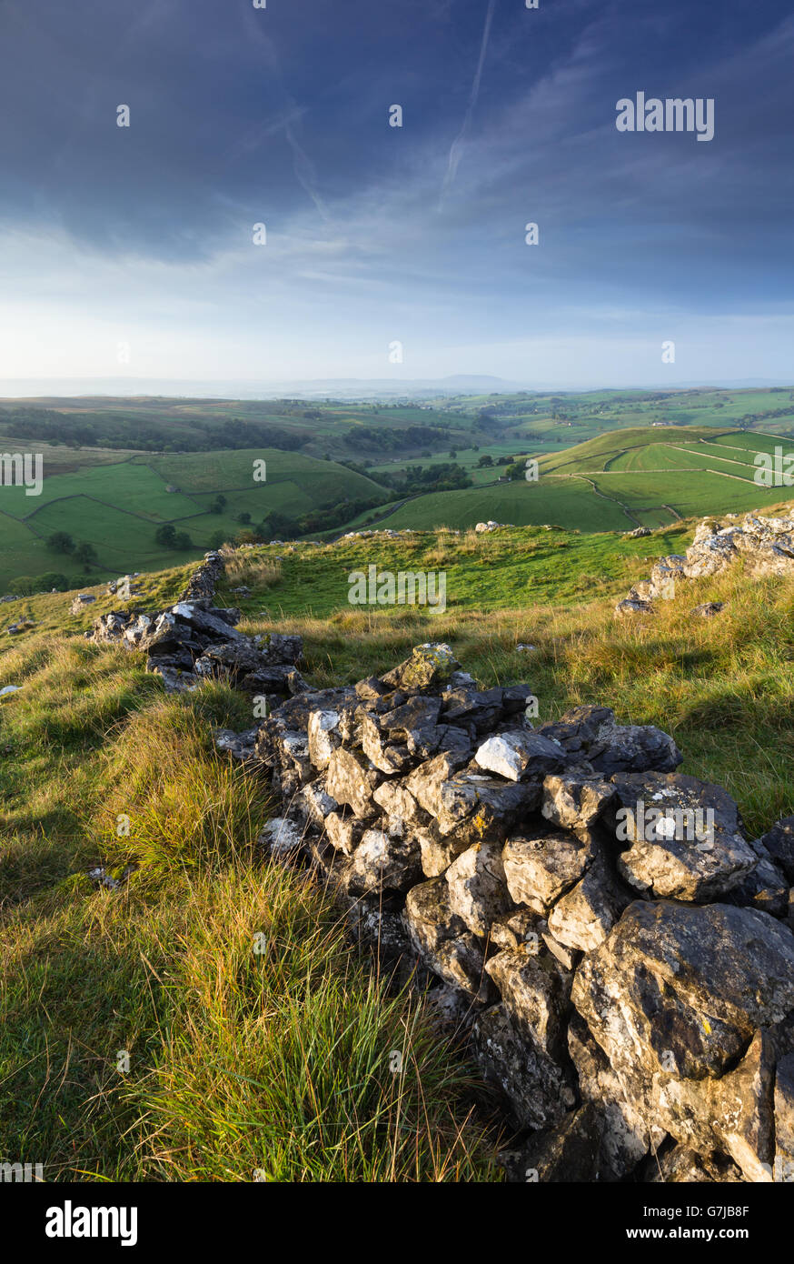 Long distance early morning view near Malham, Yorkshire Dales National Park, England, UK Stock Photo