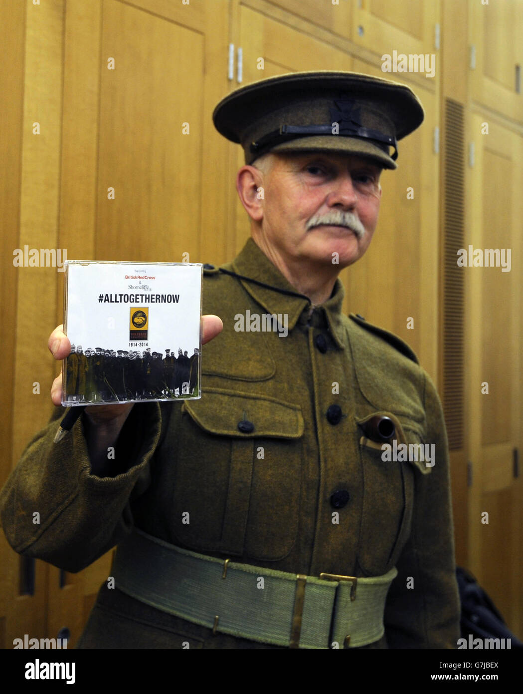 Andrew Morgan poses with The Peace Collective single called 'All Togeather Now' at the House of Commons which will be released to tie in with the Football match by British and German troops on the western front during the First World War in 1914 in the Stock Photo