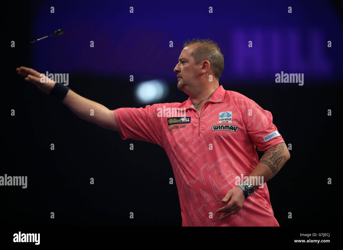 Dean Winstanley during his match against Vincent van der Voort during the William Hill World Darts Championship at Alexandra Palace, London. Stock Photo