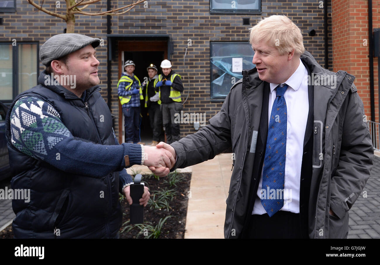 Mayor of London Boris Johnson meets residents at the new Erith Park housing development in Kent, which is made up of 80% affordable housing designed to help buyers on low to medium incomes. Stock Photo
