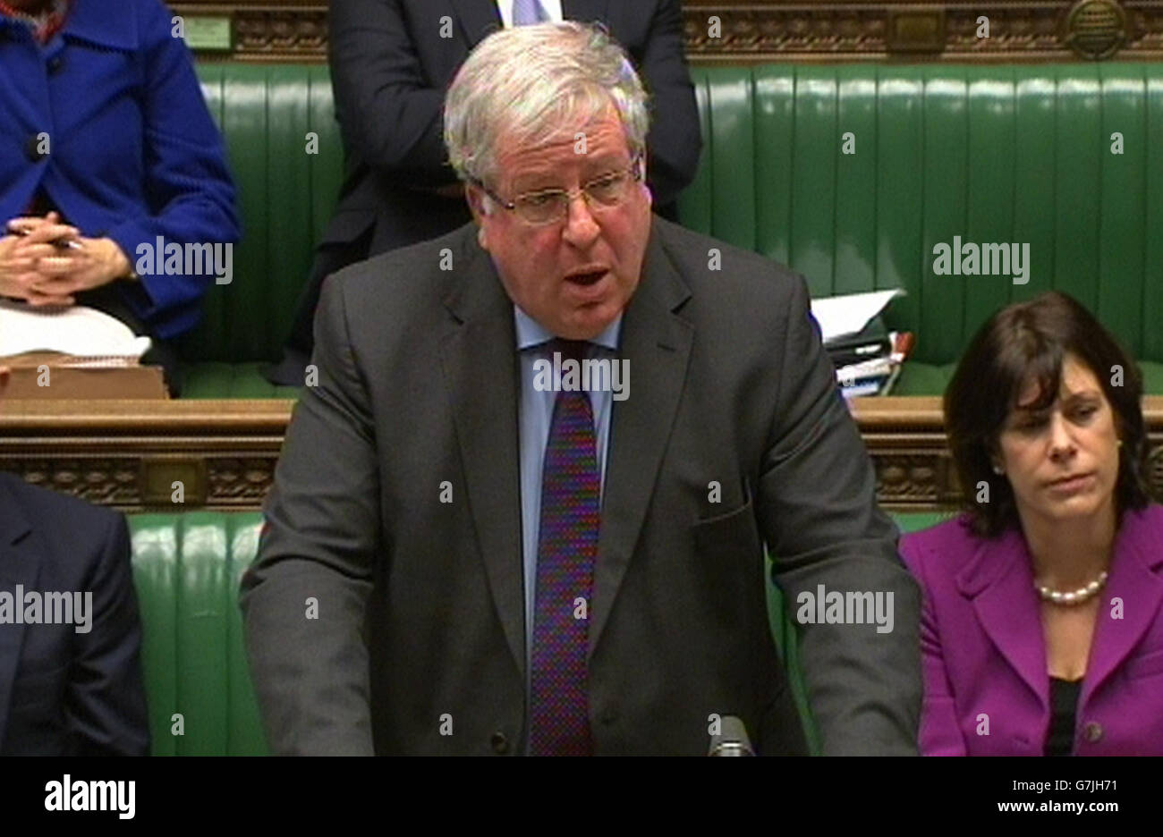 Transport Secretary Patrick McLoughlin makes a statement to MPs in the Debating Chamber at the House of Commons on over-running engineering works which caused chaos to people travelling after Christmas. Stock Photo