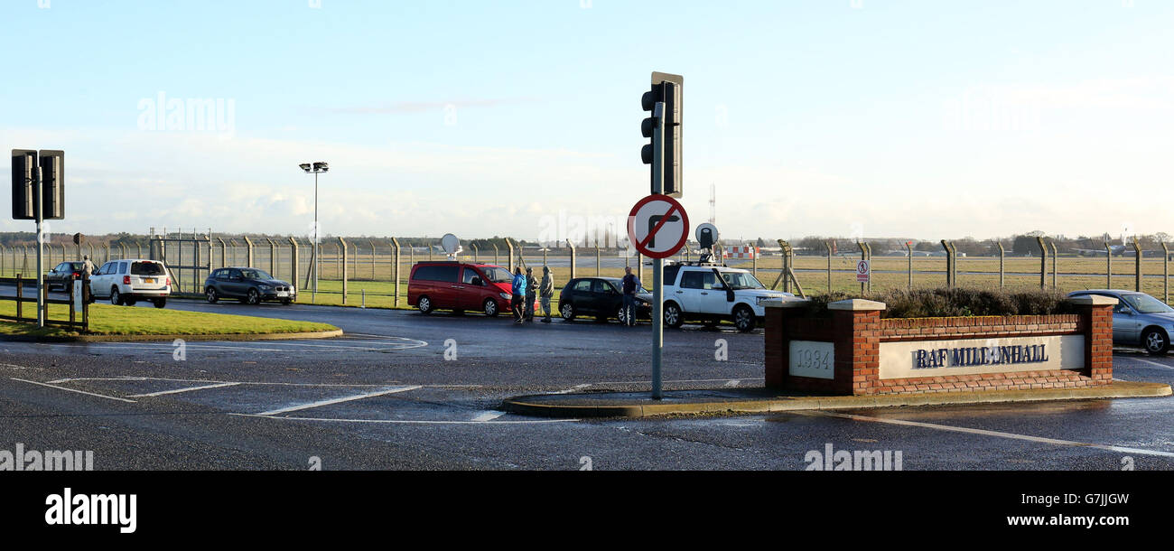 The entrance to American Air Force Base RAF Mildenhall in Suffolk, as the US will pull out of the major airbase, with two other installations also expected to be handed back to the RAF. Stock Photo