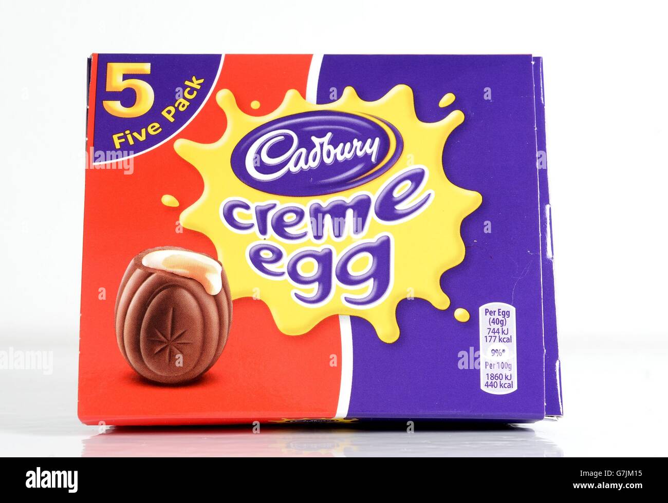 New Creme Eggs. A box of five Cadbury's Creme Eggs, London Stock Photo