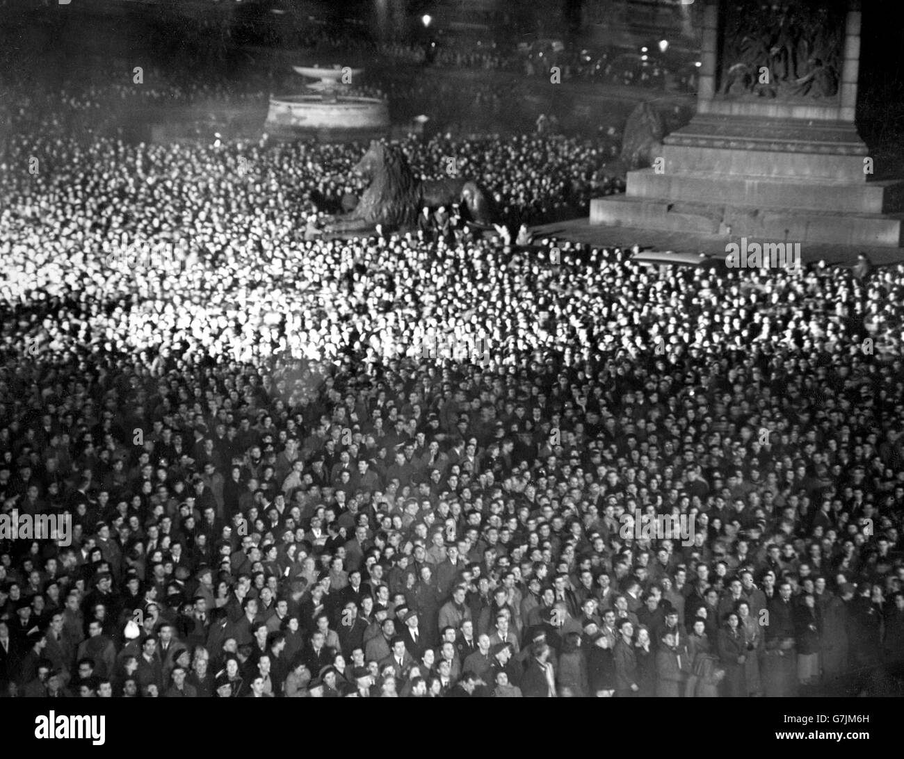 Crowds in Trafalgar Square wait for the results of the General Election. Stock Photo
